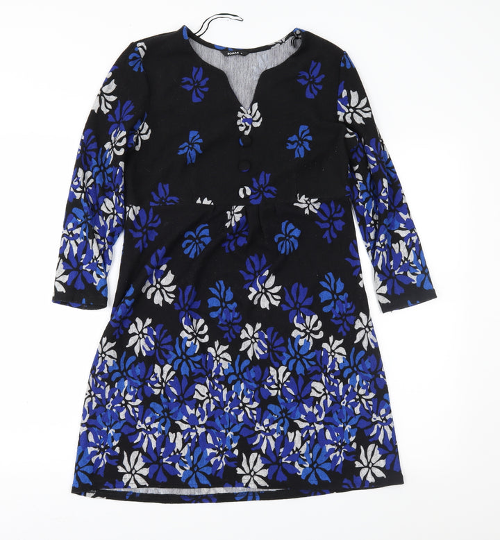 Roman Womens Black Floral  Fit & Flare  Size 10