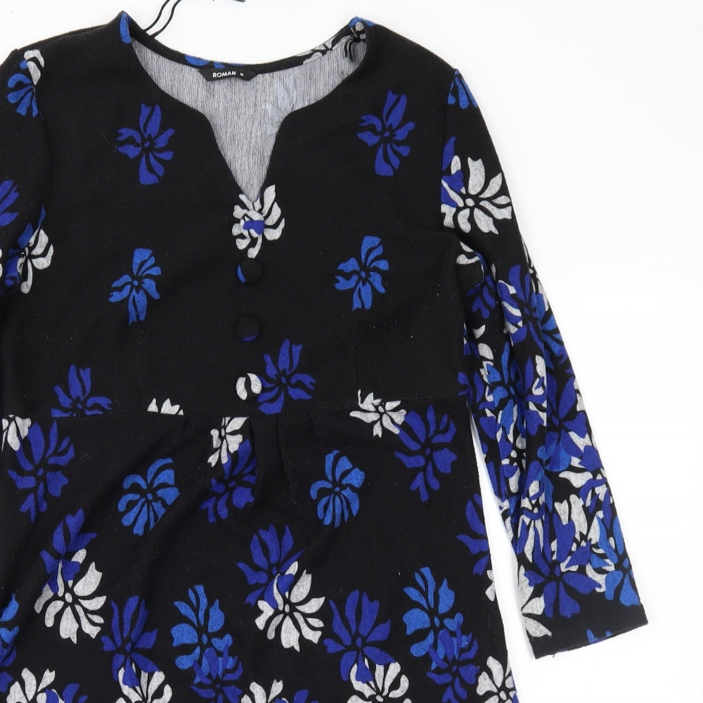 Roman Womens Black Floral  Fit & Flare  Size 10
