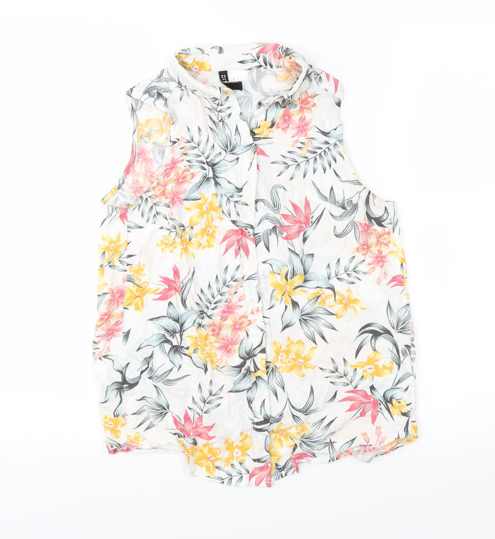 H&M Womens White Floral Basic Button-Up Size 4