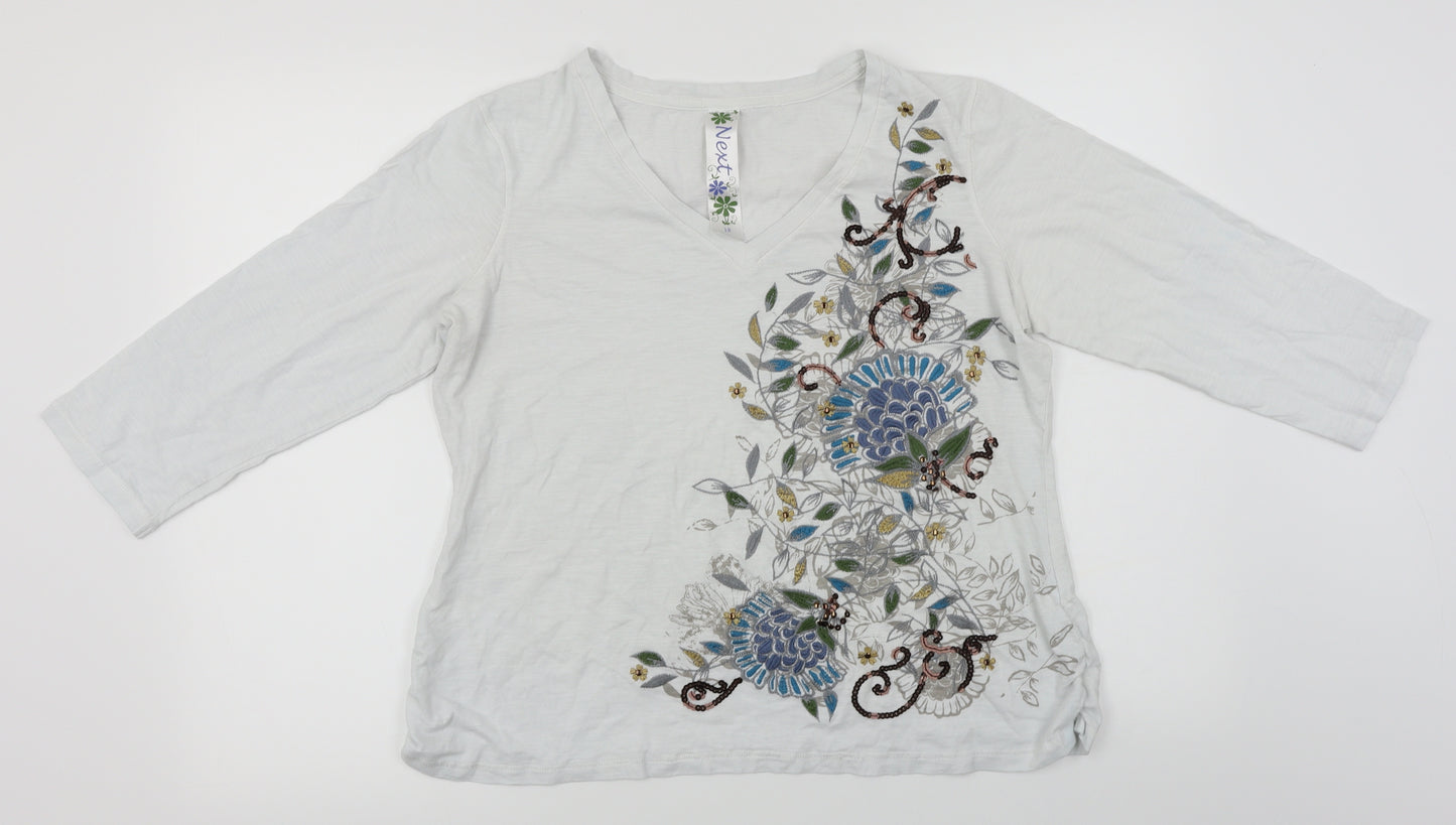 NEXT  Womens White Floral  Basic T-Shirt Size 18