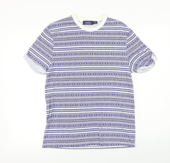 Topman  Womens Blue Herringbone  Basic T-Shirt Size S