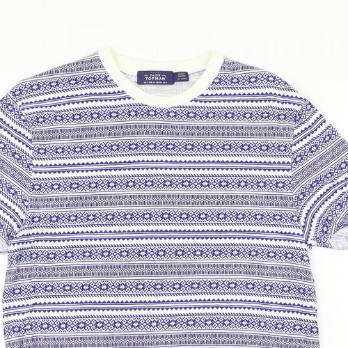 Topman  Womens Blue Herringbone  Basic T-Shirt Size S