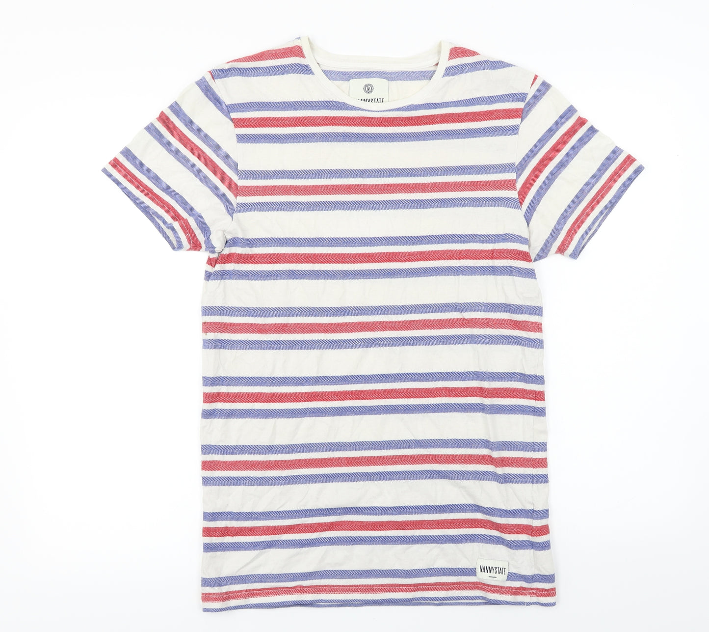 nannystate  Mens White Striped   T-Shirt Size S