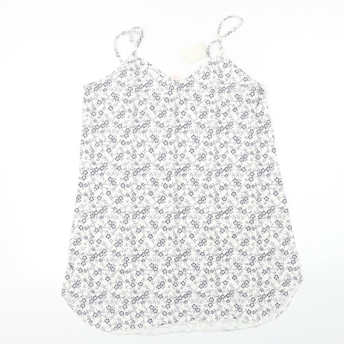 Preworn  Womens White Floral  Basic T-Shirt Size 14