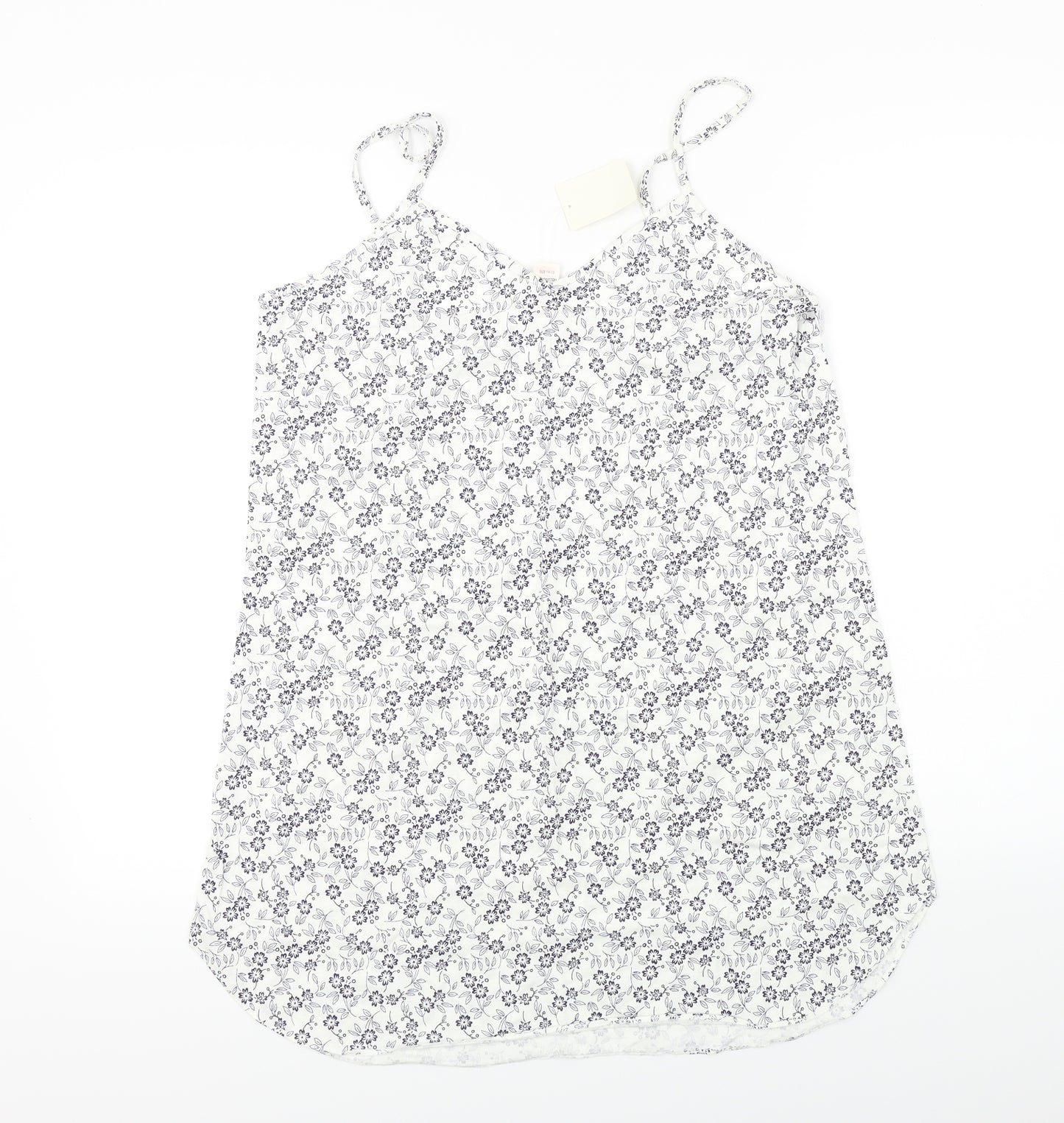 Preworn  Womens White Floral  Basic T-Shirt Size 14