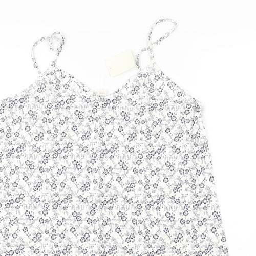 Preworn  Womens White Floral  Basic T-Shirt Size 14