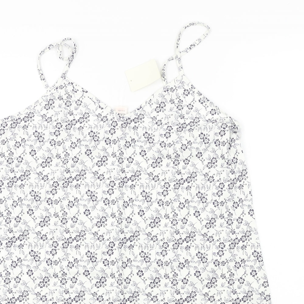 Preworn  Womens White Floral  Basic T-Shirt Size 14