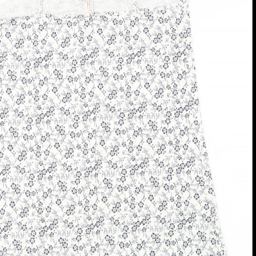 Preworn  Womens White Floral  Basic T-Shirt Size 14