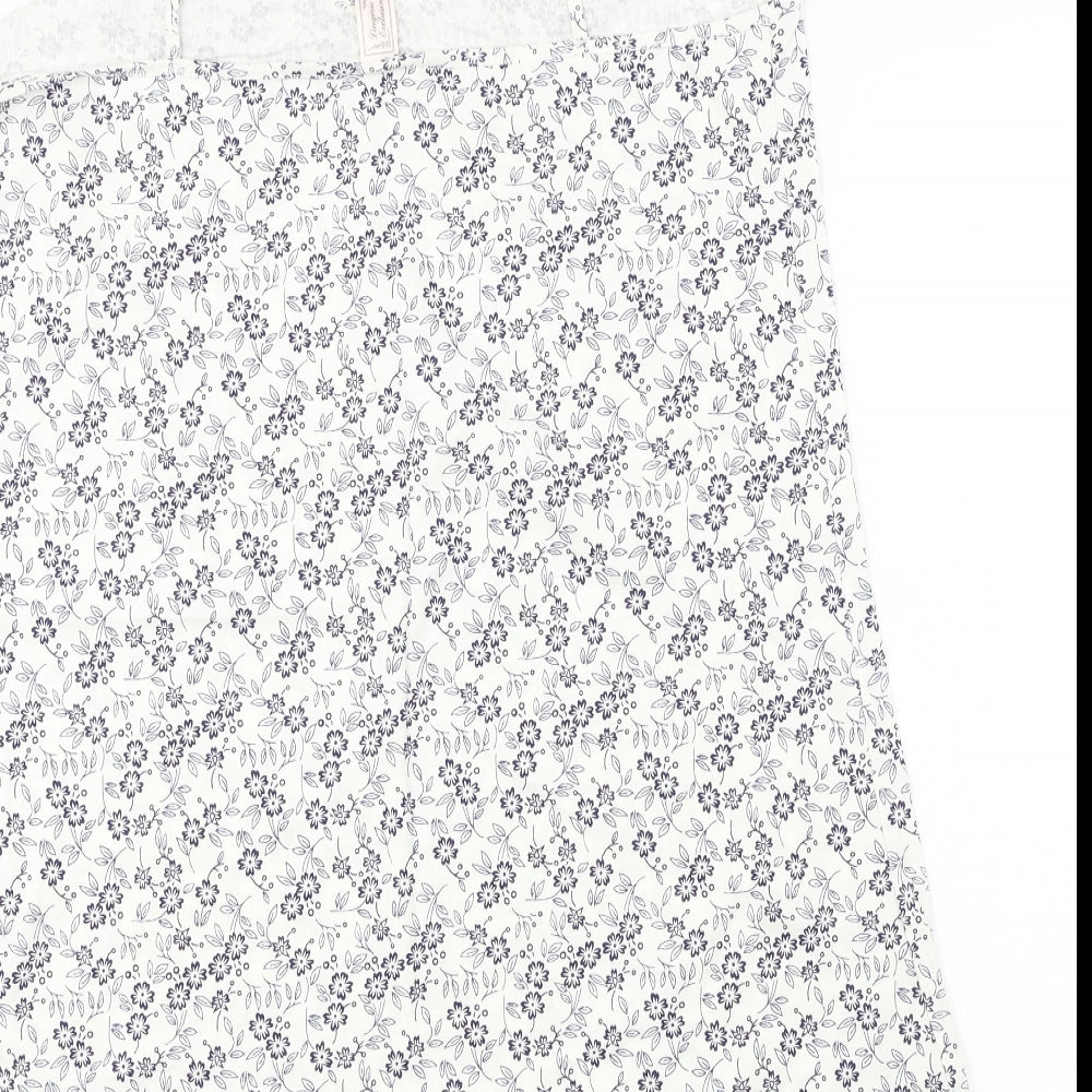 Preworn  Womens White Floral  Basic T-Shirt Size 14