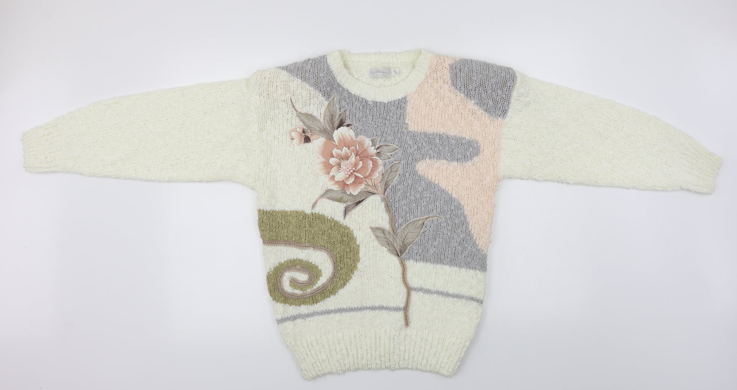 By Design  Womens Ivory Floral  Pullover Jumper Size M