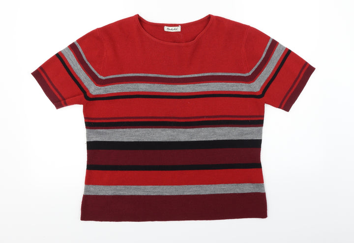 Berkertex Womens Red Striped Pullover Jumper Size 18