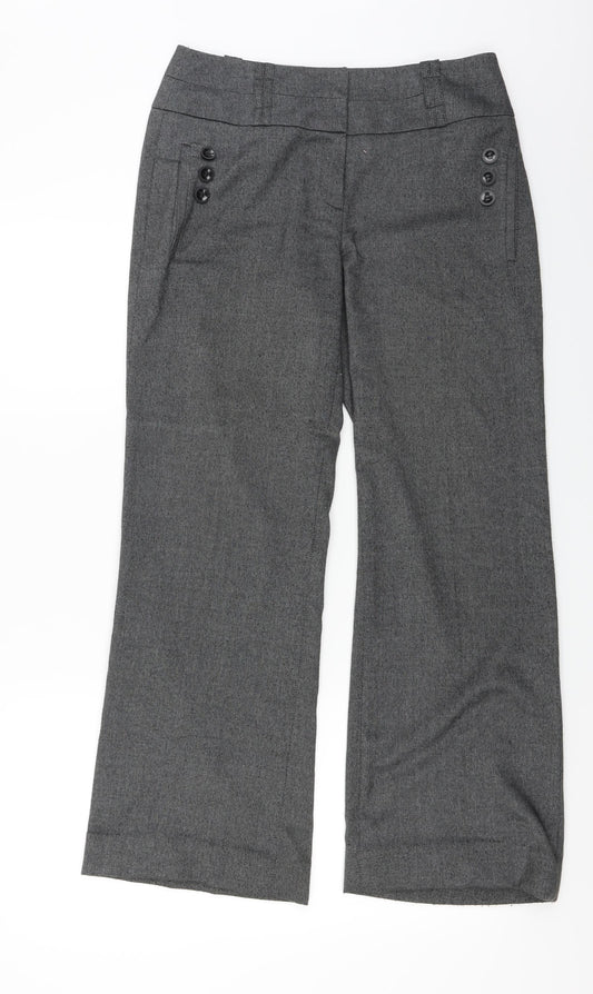 Front view of NEXT women’s grey trousers, size UK 8, 25-inch leg