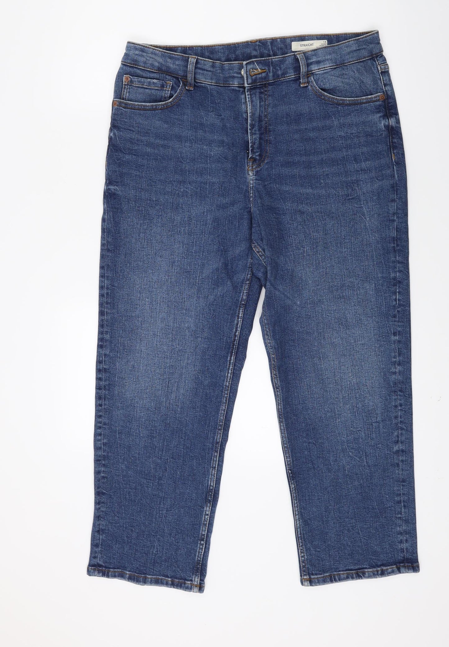 Marks and Spencer Womens Blue  Denim Straight Jeans Size 14 L22 in - Short