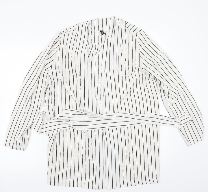 H&M Womens White Striped  Cardigan Jumper Size M