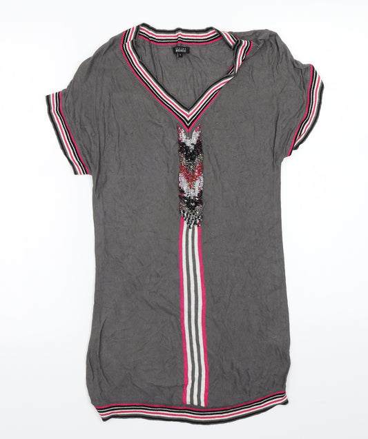 Front view of GEORGES RECH women’s grey basic t-shirt, size XS