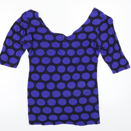 Internationale Womens Blue Polka Dot  Basic T-Shirt Size 14