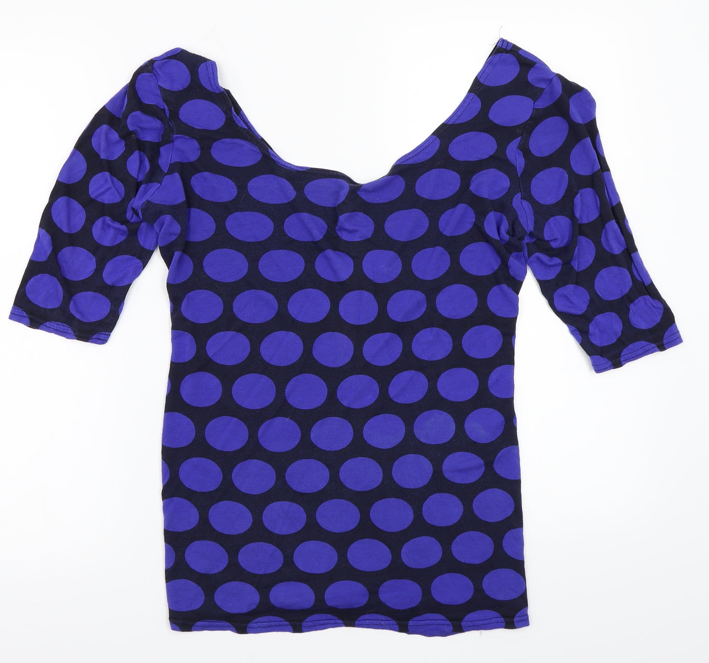 Internationale Womens Blue Polka Dot  Basic T-Shirt Size 14