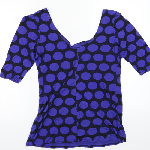 Internationale Womens Blue Polka Dot  Basic T-Shirt Size 14