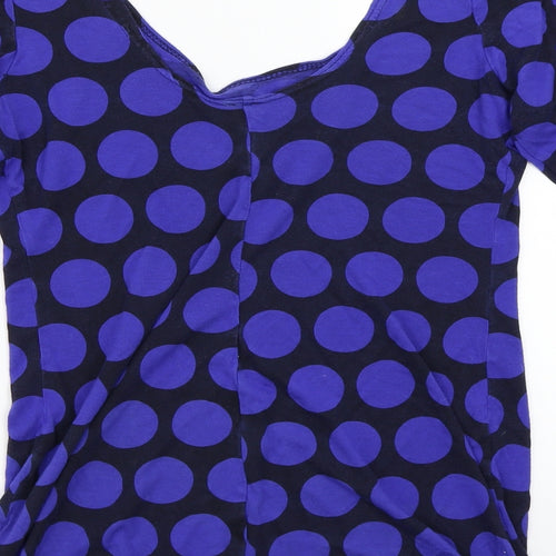 Internationale Womens Blue Polka Dot  Basic T-Shirt Size 14