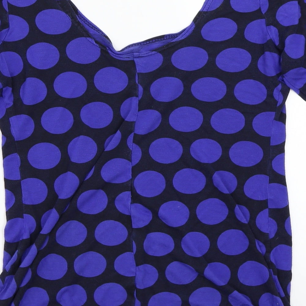 Internationale Womens Blue Polka Dot  Basic T-Shirt Size 14
