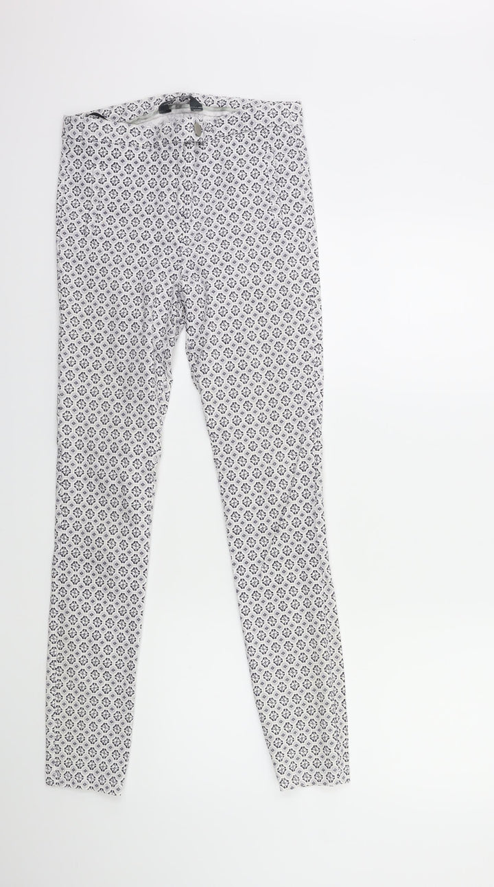 Dorothy Perkins Womens White Geometric  Trousers  Size 8 L29 in