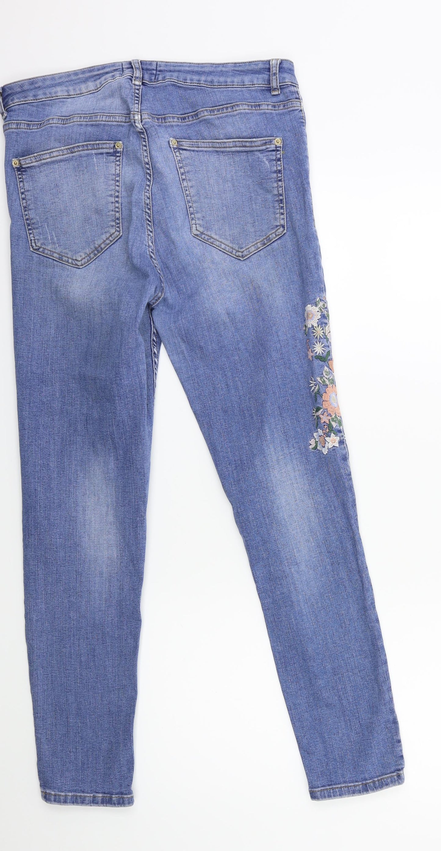 Dorothy Perkins Womens Blue Floral Denim Skinny Jeans Size 14 L28 in