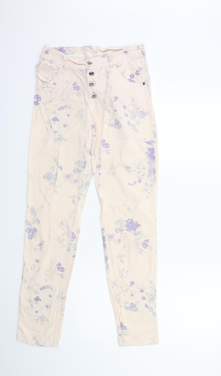 Preworn Womens Pink Floral Skinny Jeans Size 26 in L30 in