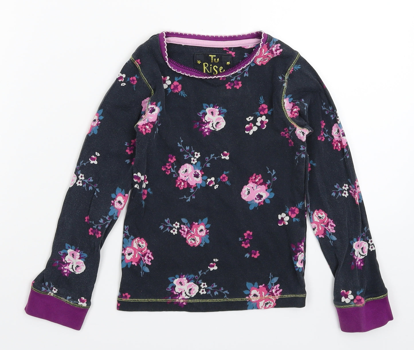 TU Girls Black Floral  Basic T-Shirt Size 6-7 Years
