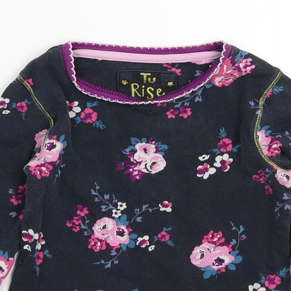 TU Girls Black Floral  Basic T-Shirt Size 6-7 Years