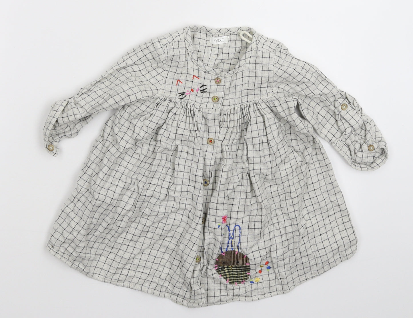 NEXT Girls Grey Check  Shirt Dress  Size 9-12 Months