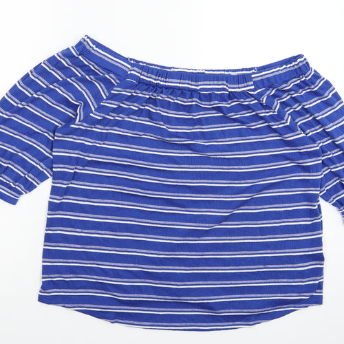 Papaya Womens Blue Striped  Basic T-Shirt Size 16