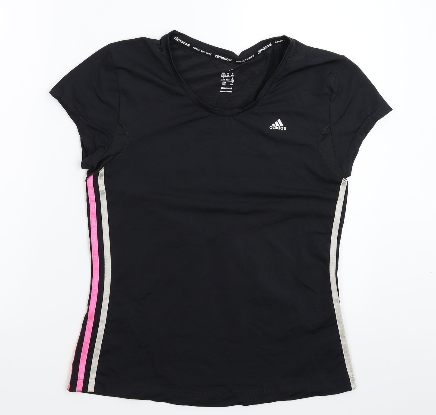 adidas Womens Black Striped  Jersey T-Shirt Size 14