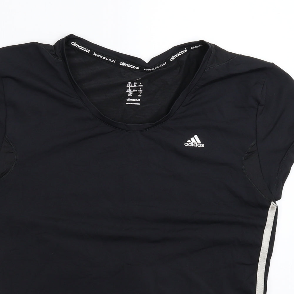adidas Womens Black Striped  Jersey T-Shirt Size 14