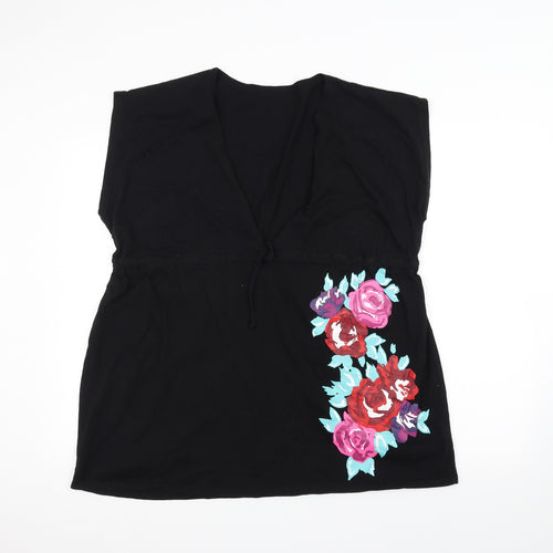 Resort Womens Black Floral  Basic T-Shirt Size 14