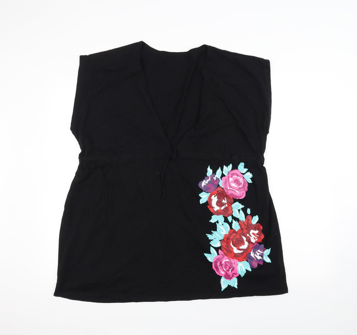 Resort Womens Black Floral  Basic T-Shirt Size 14