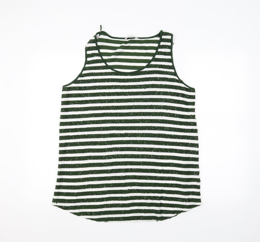 Front view of Next women’s white striped basic tank, size UK 8