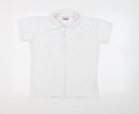 Front view of Reebok girls’ white basic polo, size 16, years