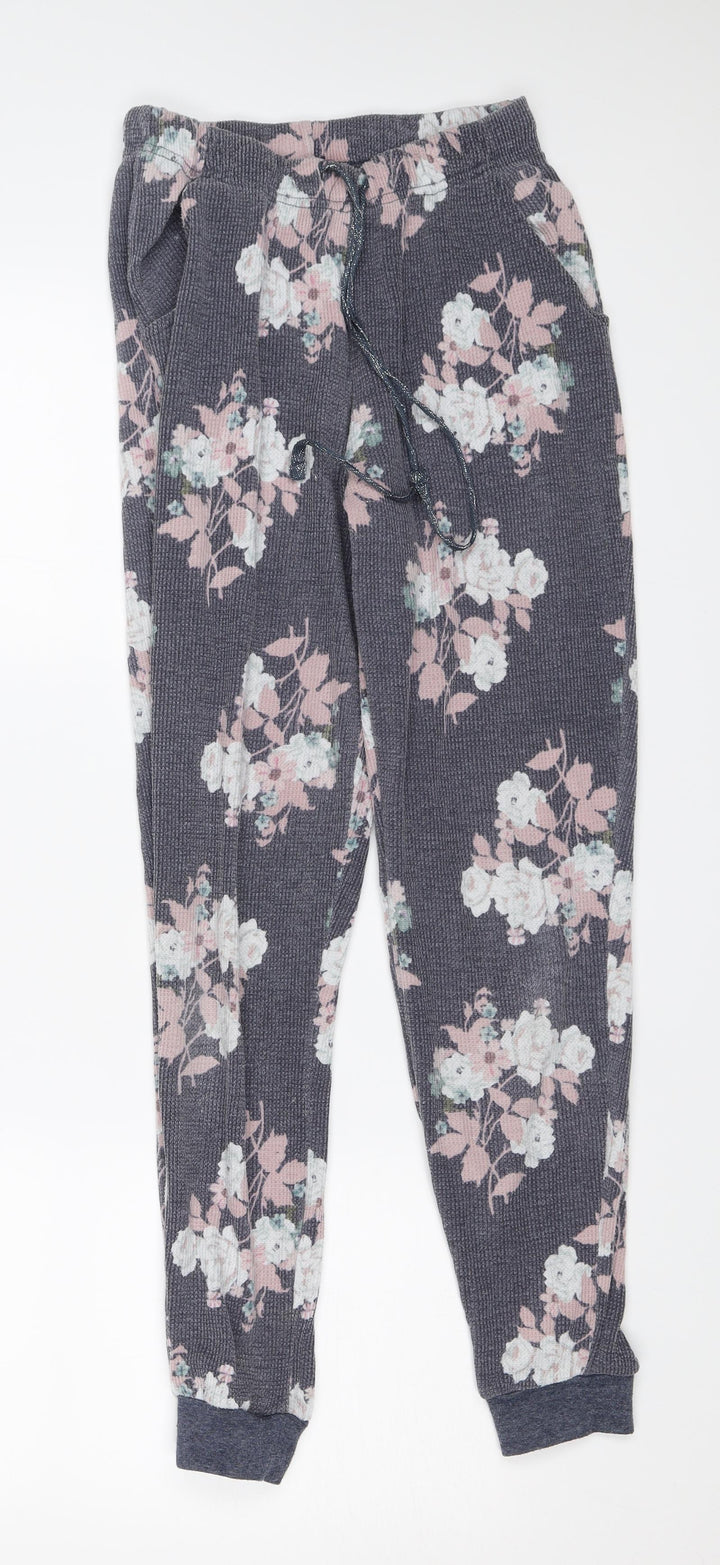 Nutmeg Womens Purple Floral Sweatpants Trousers Size 6 L26 in