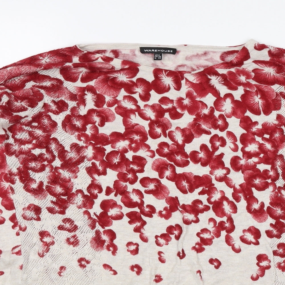 Warehouse Womens Red Floral  Jersey T-Shirt Size 8