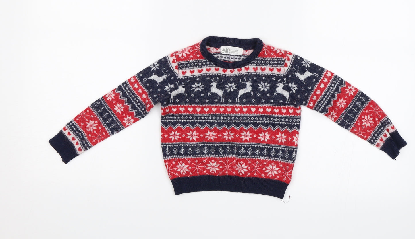 H&M Boys Red Striped  Pullover Jumper Size 2-3 Years  - Christmas