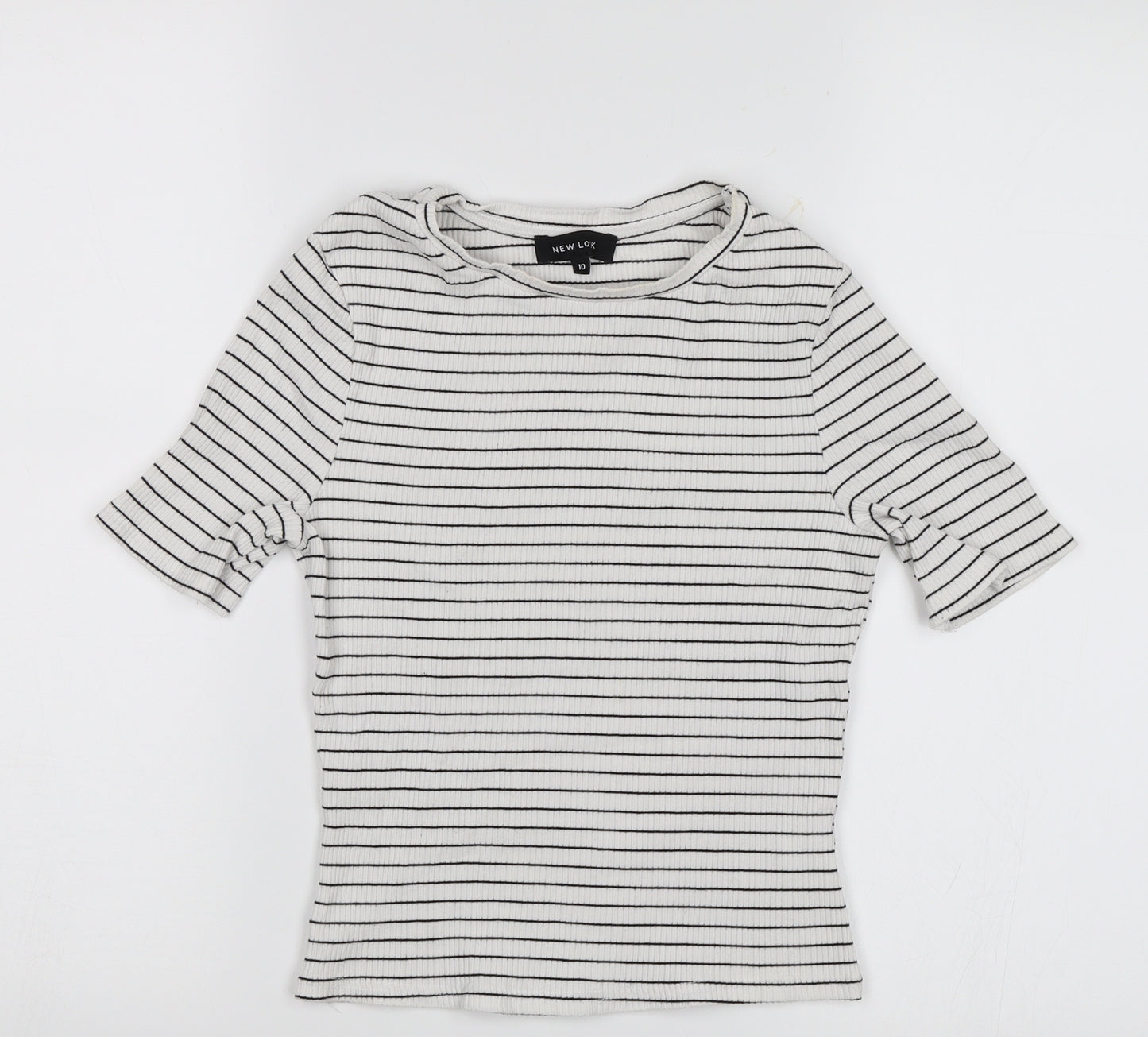 New Look  Womens White Striped  Jersey T-Shirt Size 10