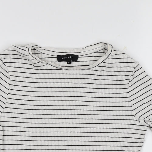 New Look  Womens White Striped  Jersey T-Shirt Size 10