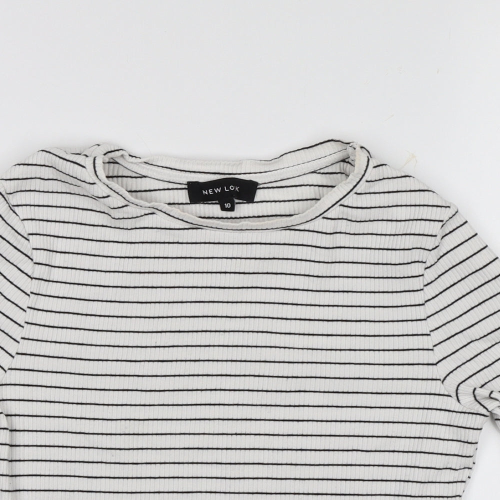 New Look  Womens White Striped  Jersey T-Shirt Size 10