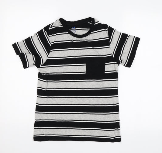 Front view of H&M boys’ grey striped basic t-shirt, size 10-11, years