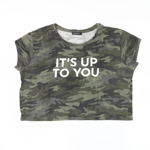 Terranova Womens Green Camouflage  Cropped T-Shirt Size L