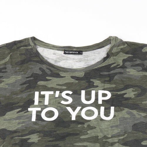 Terranova Womens Green Camouflage  Cropped T-Shirt Size L
