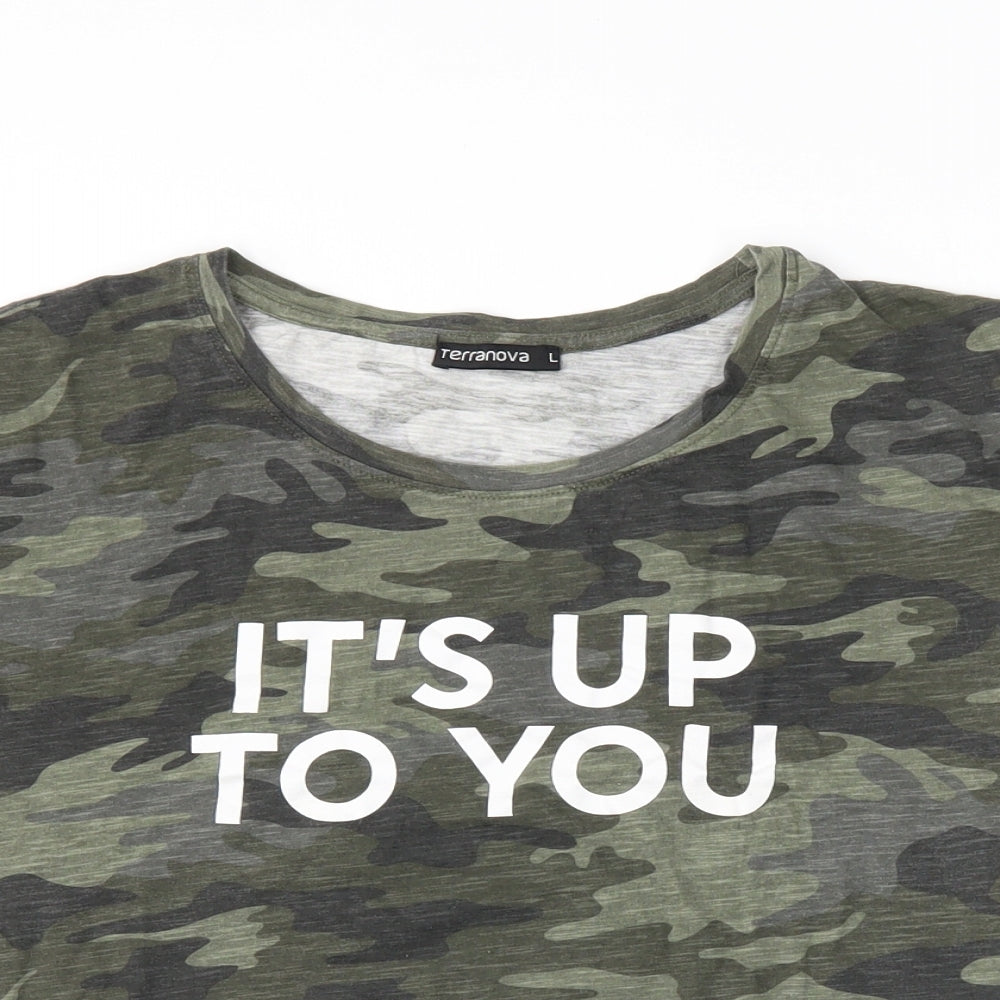 Terranova Womens Green Camouflage  Cropped T-Shirt Size L