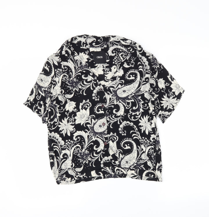 ASOS Womens Black Paisley Basic Button-Up Size 10