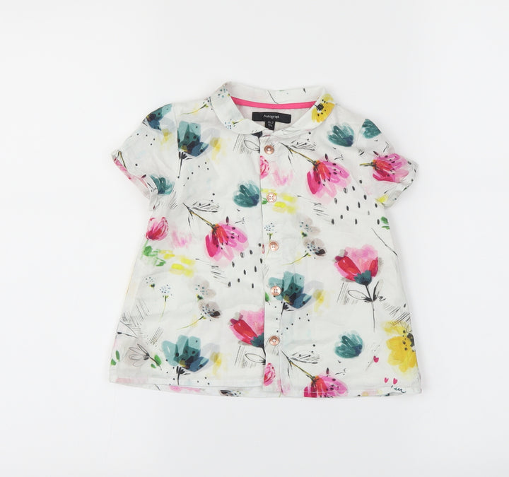 M&S Girls White Floral Basic Button-Up Size 18-24 Months