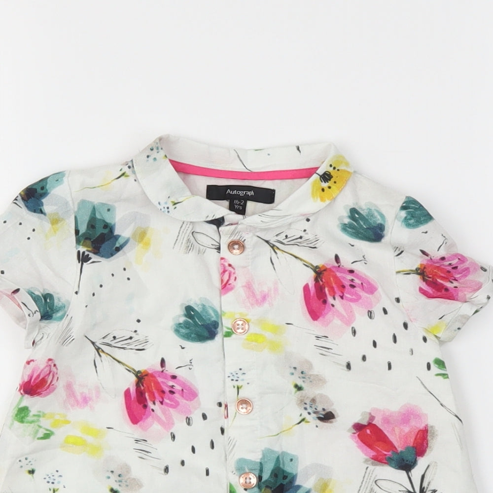M&S Girls White Floral  Basic Button-Up Size 18-24 Months